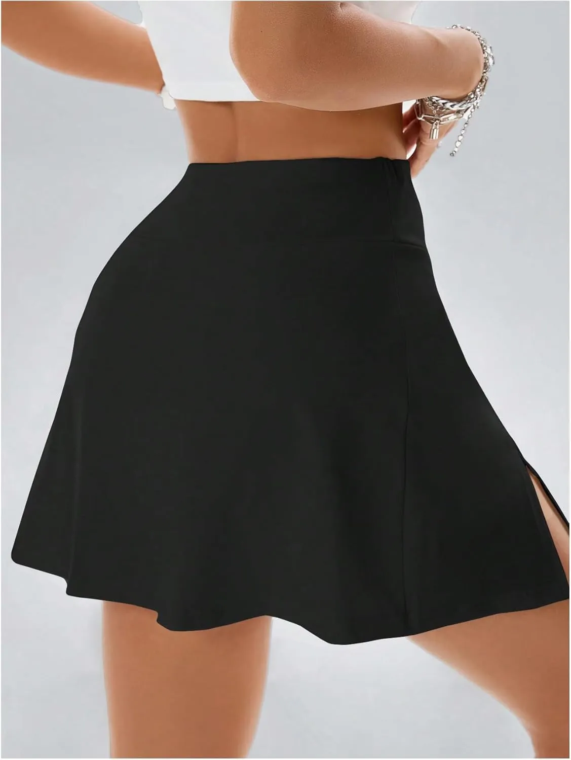 SweatyRocks Women's Mini Skirts with Shorts High Waisted Split Hem Tennis Skirt Skorts Golf Workout Skirt