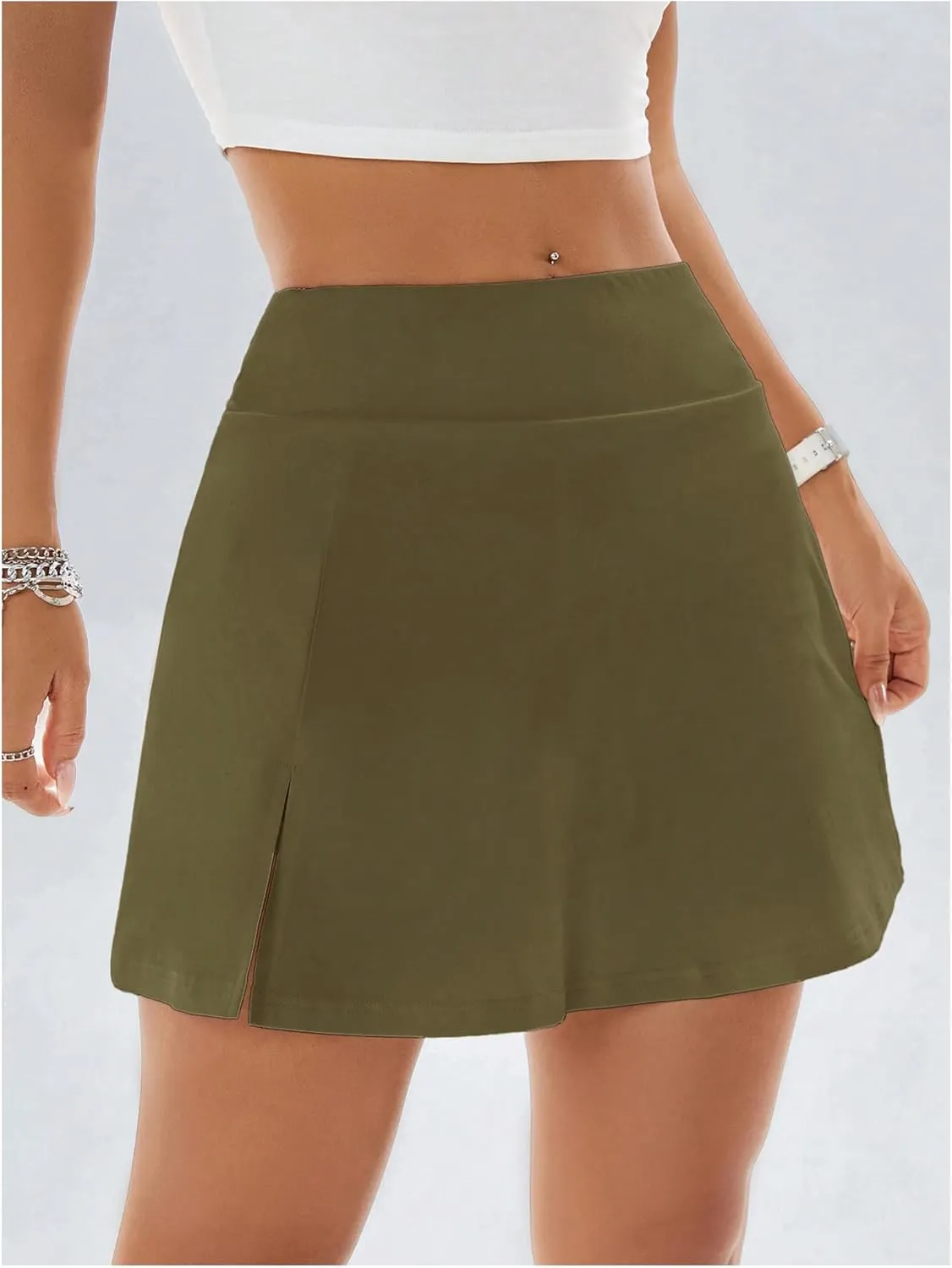 SweatyRocks Women's Mini Skirts with Shorts High Waisted Split Hem Tennis Skirt Skorts Golf Workout Skirt