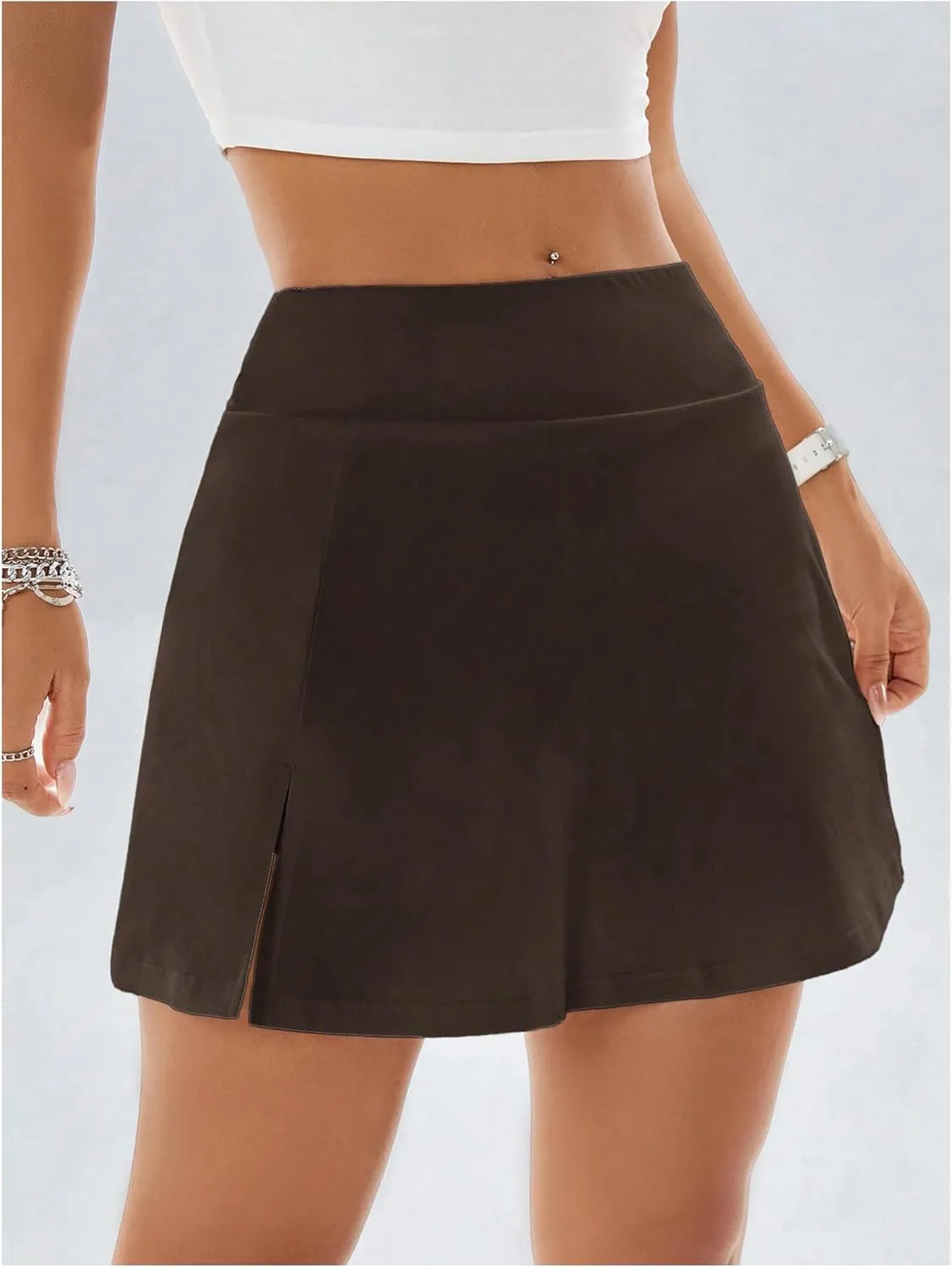 SweatyRocks Women's Mini Skirts with Shorts High Waisted Split Hem Tennis Skirt Skorts Golf Workout Skirt