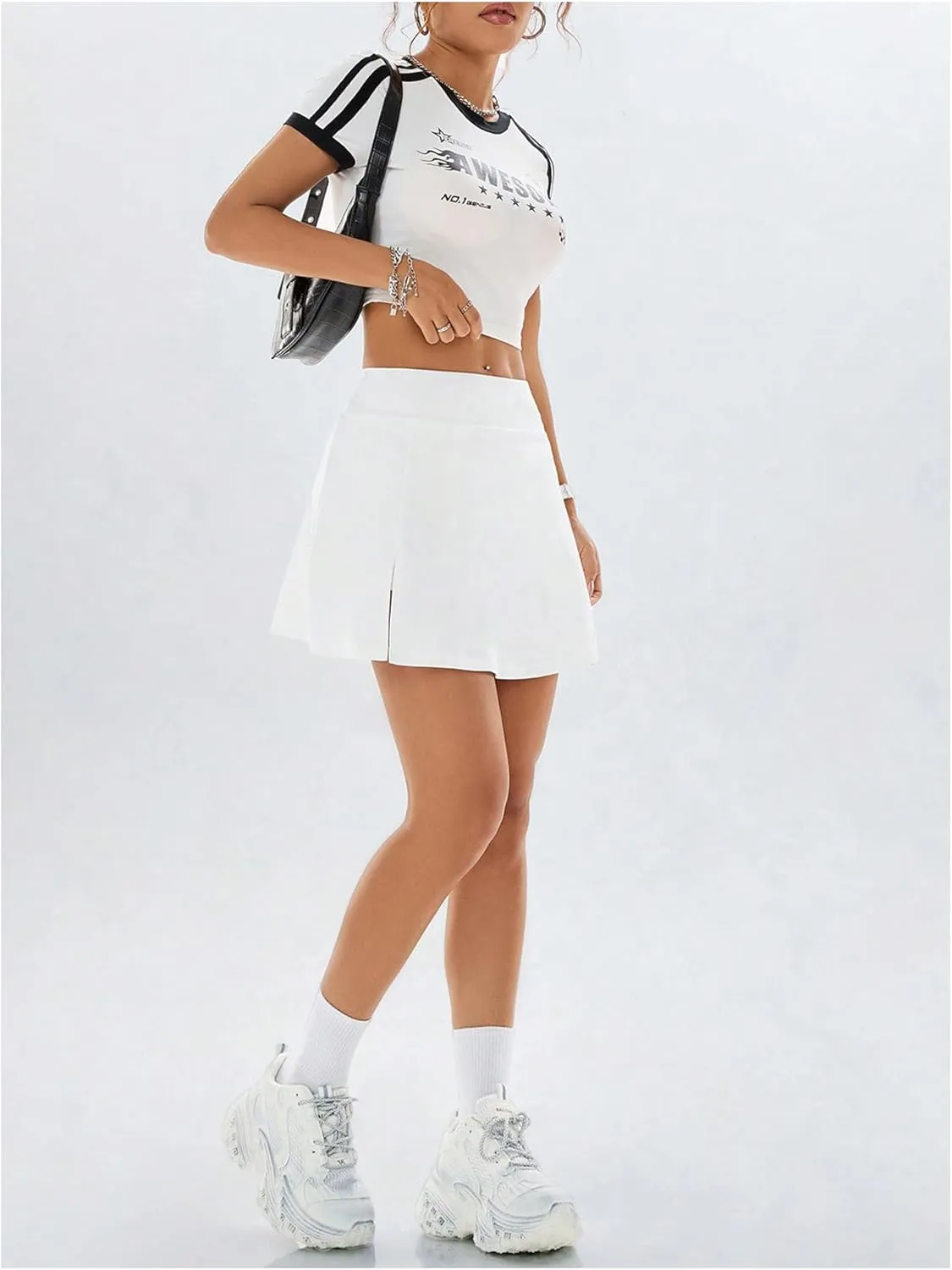 SweatyRocks Women's Mini Skirts with Shorts High Waisted Split Hem Tennis Skirt Skorts Golf Workout Skirt