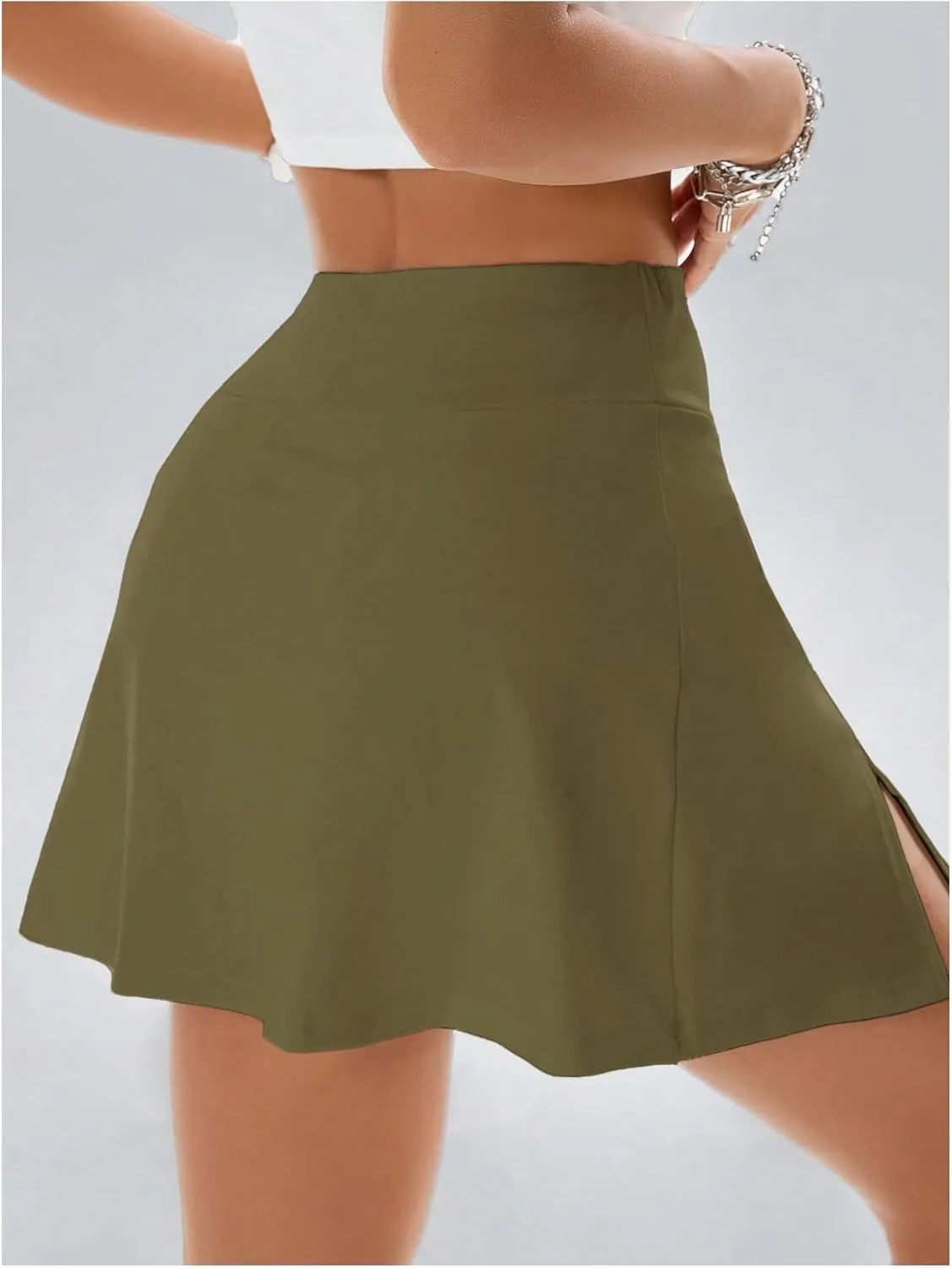 SweatyRocks Women's Mini Skirts with Shorts High Waisted Split Hem Tennis Skirt Skorts Golf Workout Skirt