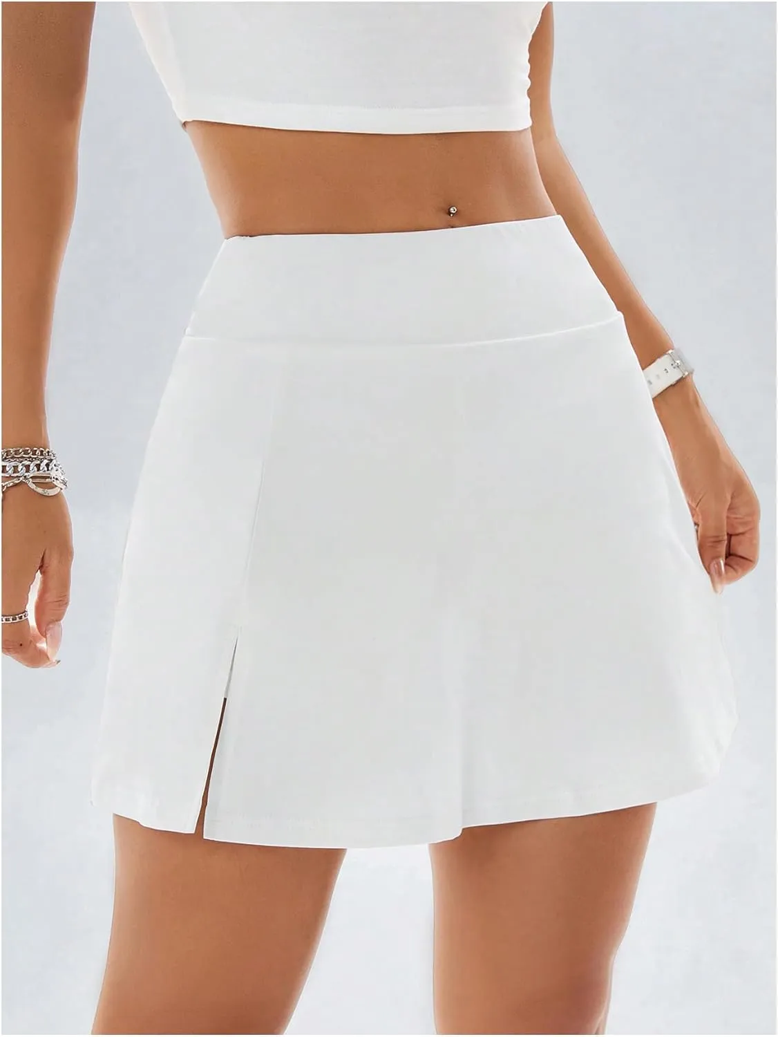 SweatyRocks Women's Mini Skirts with Shorts High Waisted Split Hem Tennis Skirt Skorts Golf Workout Skirt