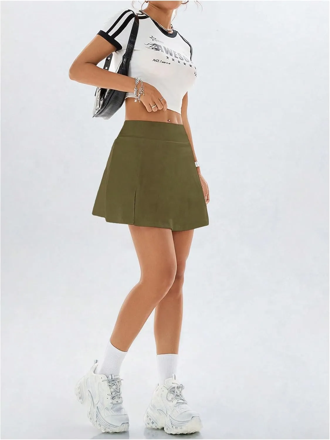 SweatyRocks Women's Mini Skirts with Shorts High Waisted Split Hem Tennis Skirt Skorts Golf Workout Skirt
