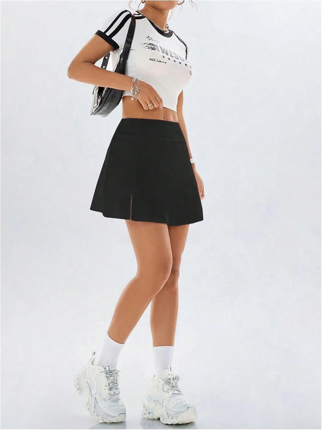 SweatyRocks Women's Mini Skirts with Shorts High Waisted Split Hem Tennis Skirt Skorts Golf Workout Skirt