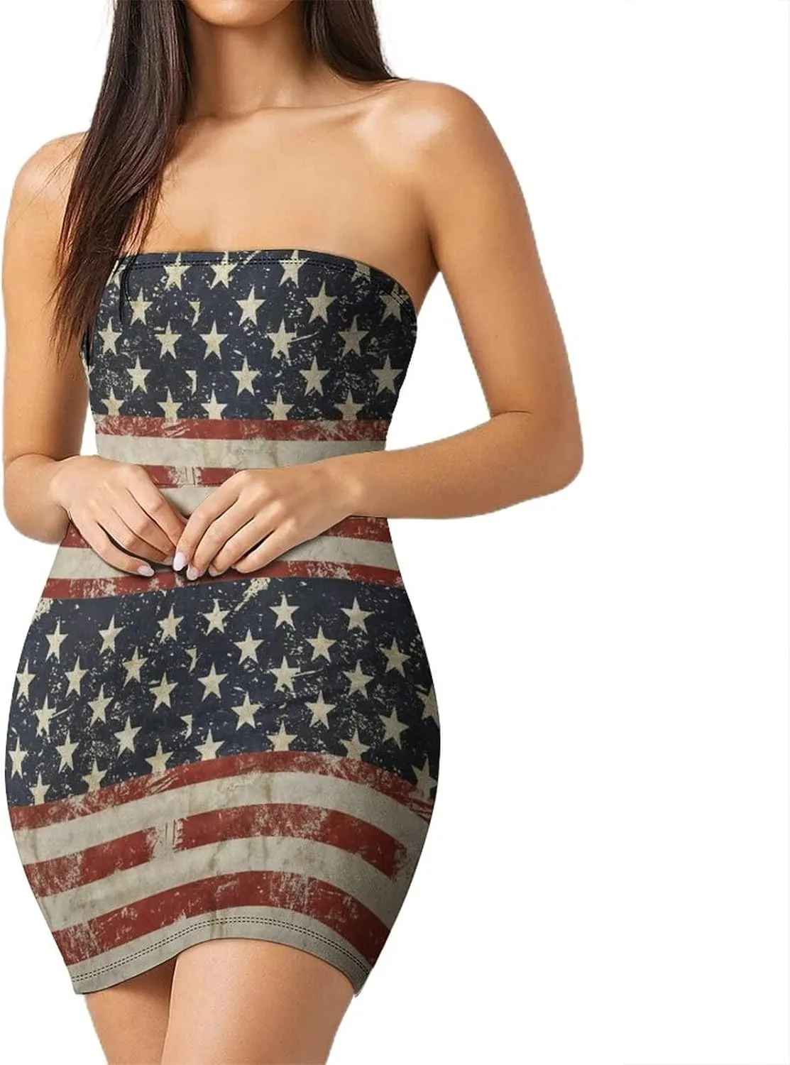 TAIZIYEAH Dress American Flag Women's Summer Casual Loose Dress Long Dress Short Sleeve for Girls Fashion Skirts S