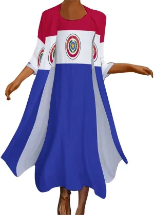 TAIZIYEAH Dress Suit Paraguay Flag Women's Summer Casual Loose Dress Long Dress Short Sleeve for Girls Fashion Skirts L