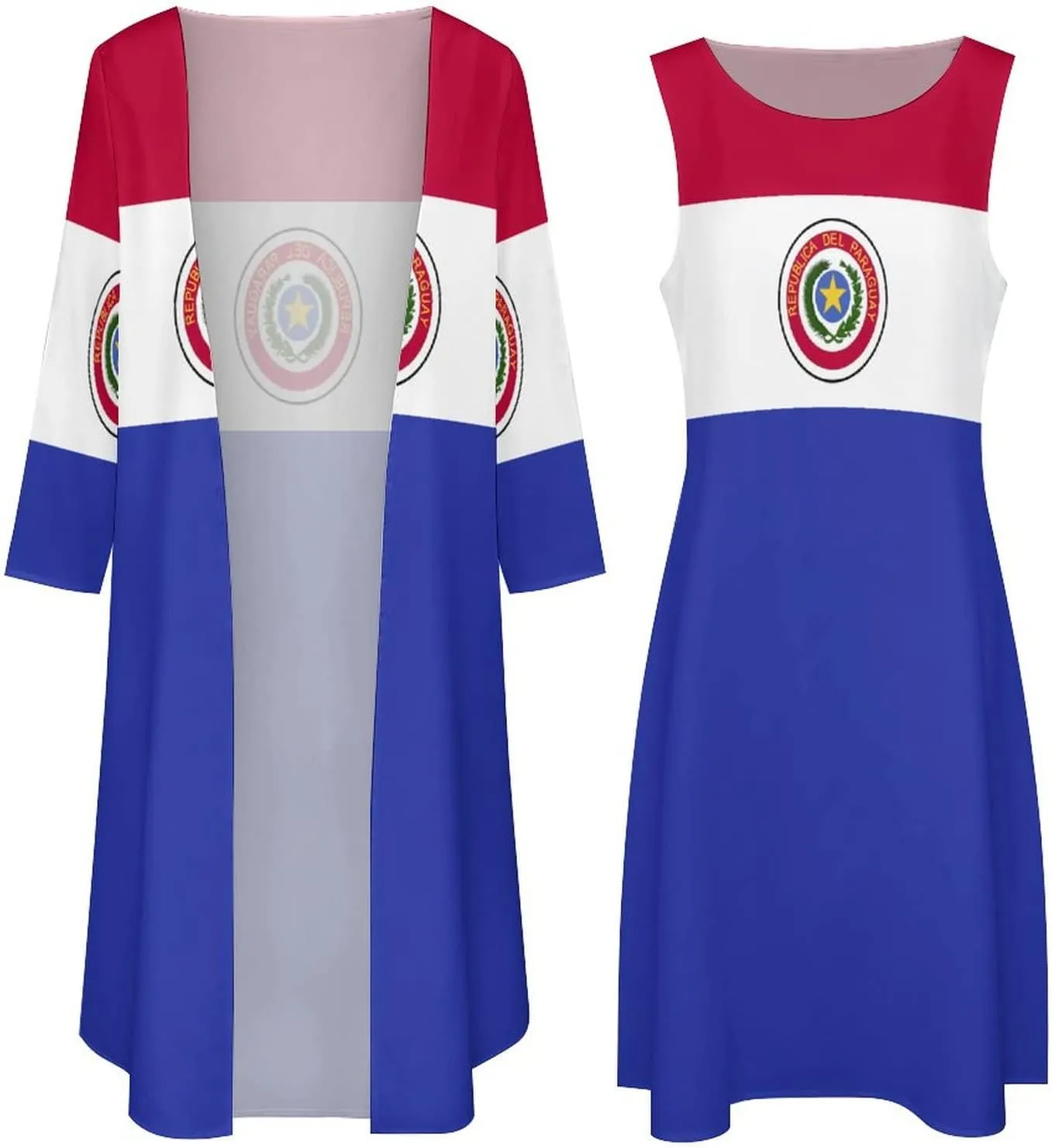 TAIZIYEAH Dress Suit Paraguay Flag Women's Summer Casual Loose Dress Long Dress Short Sleeve for Girls Fashion Skirts L