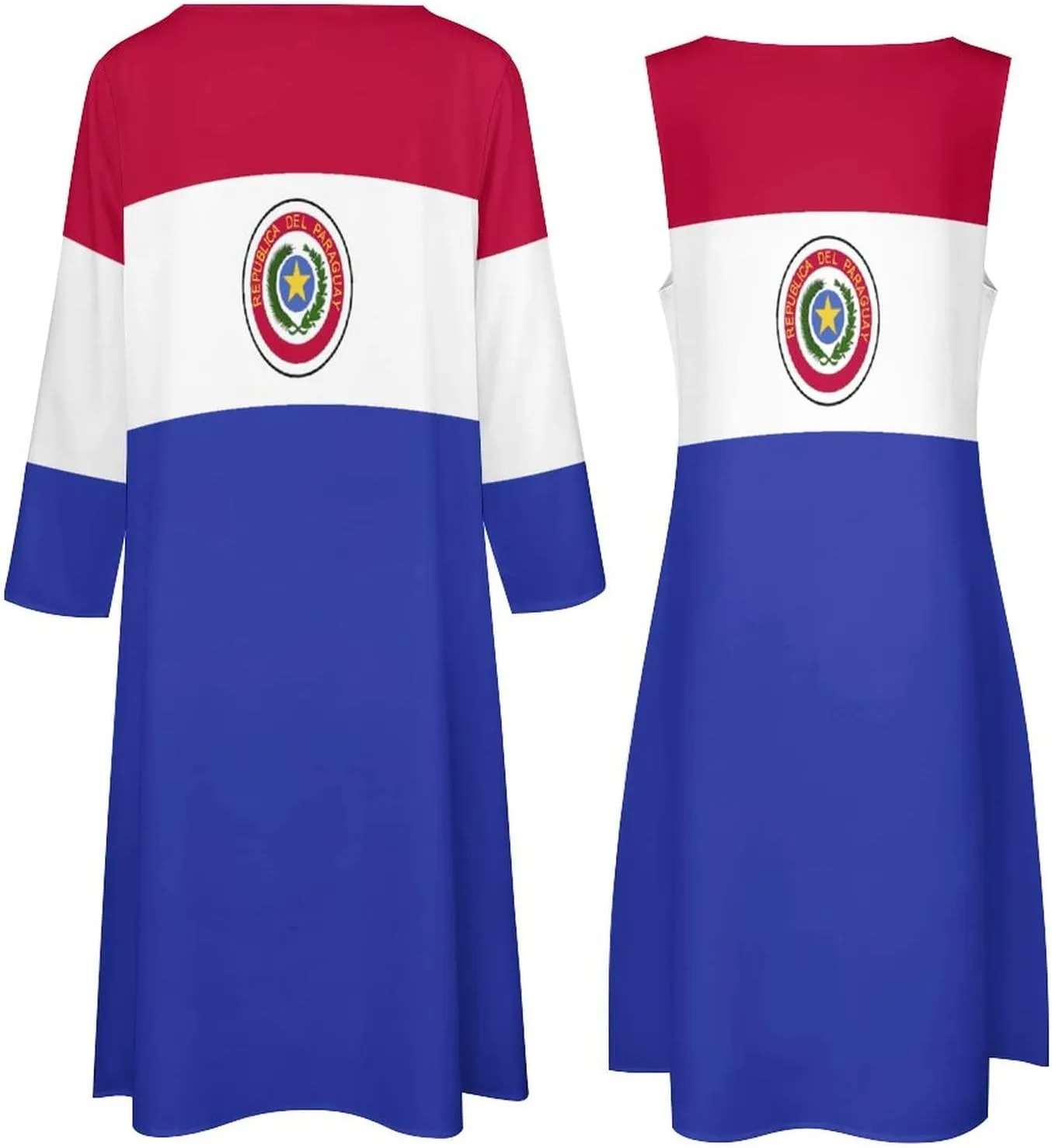 TAIZIYEAH Dress Suit Paraguay Flag Women's Summer Casual Loose Dress Long Dress Short Sleeve for Girls Fashion Skirts L