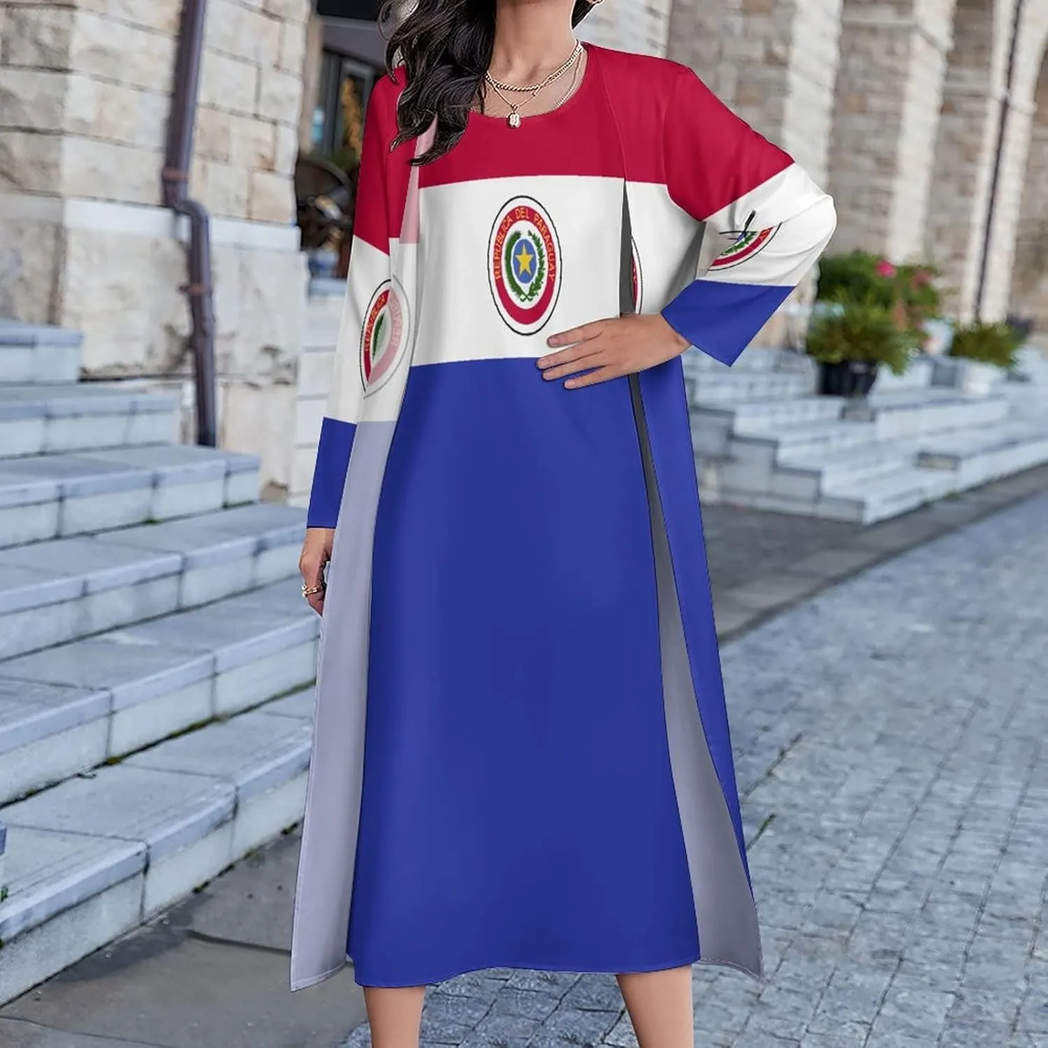 TAIZIYEAH Dress Suit Paraguay Flag Women's Summer Casual Loose Dress Long Dress Short Sleeve for Girls Fashion Skirts L