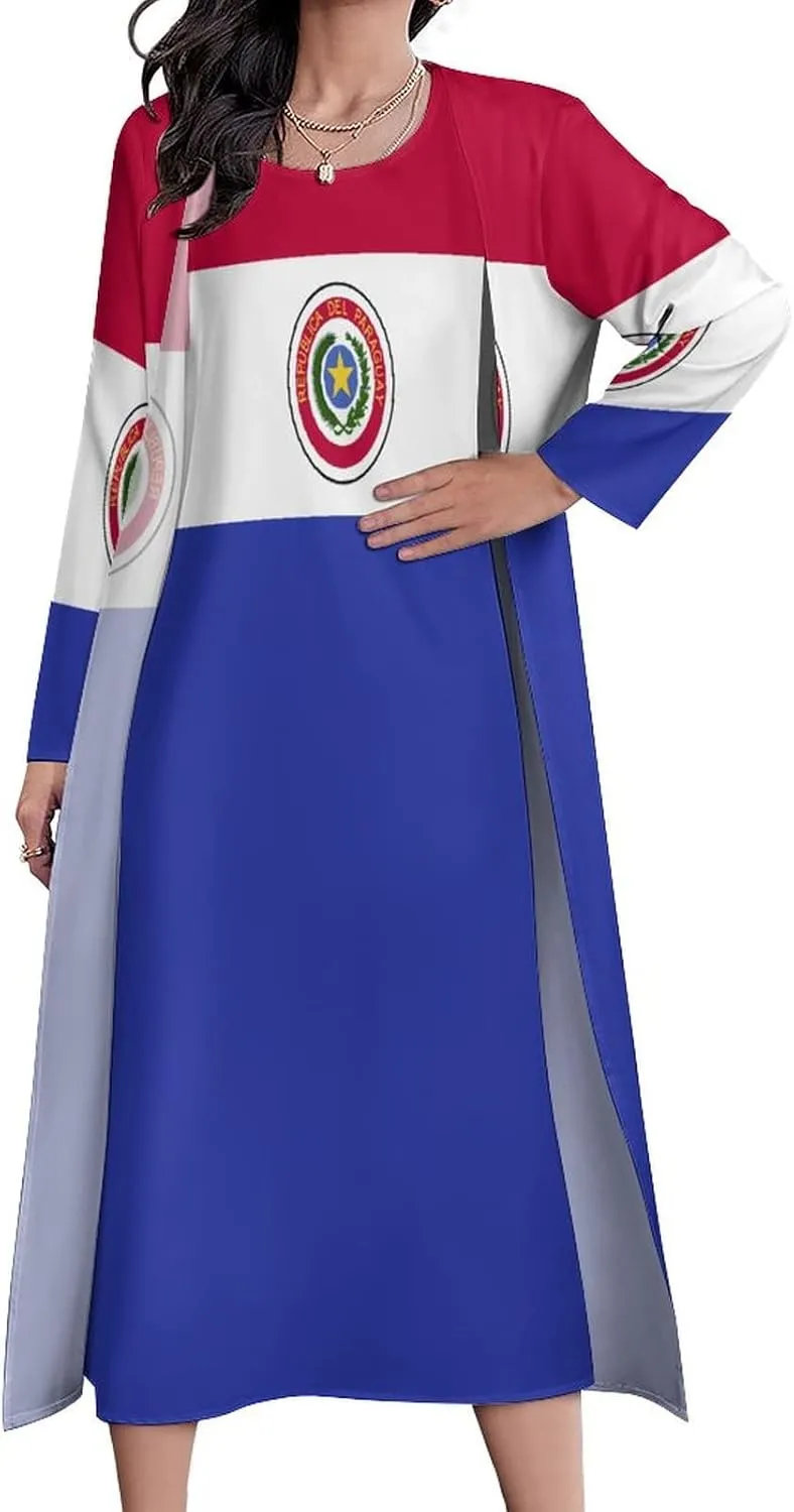 TAIZIYEAH Dress Suit Paraguay Flag Women's Summer Casual Loose Dress Long Dress Short Sleeve for Girls Fashion Skirts L