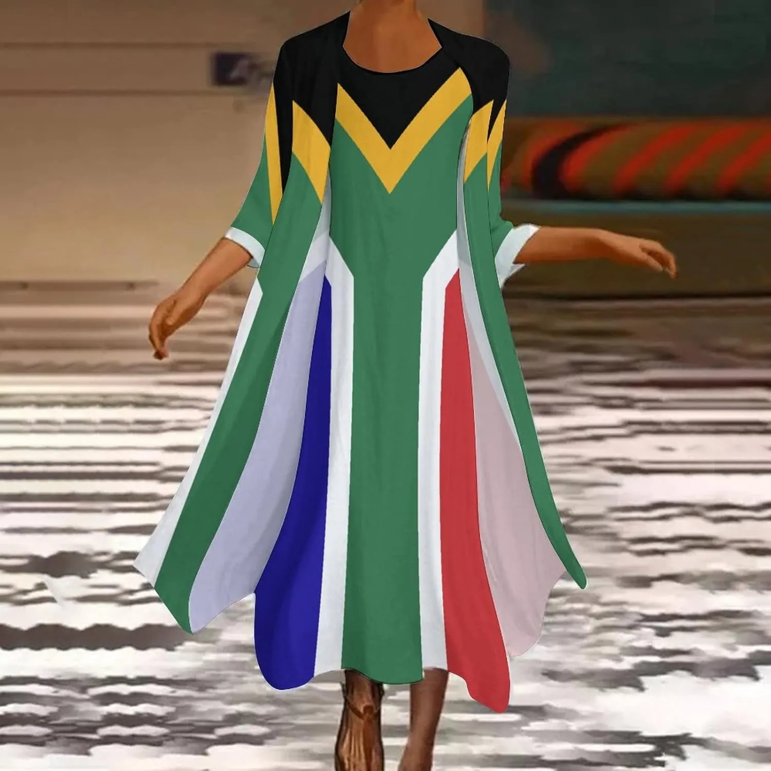TAIZIYEAH Dress Suit South African Flag Women's Summer Casual Loose Dress Long Dress Short Sleeve for Girls Fashion Skirts XL