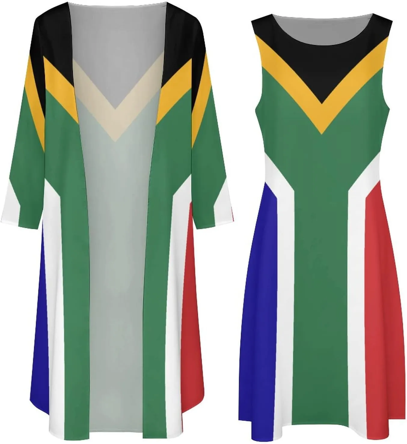 TAIZIYEAH Dress Suit South African Flag Women's Summer Casual Loose Dress Long Dress Short Sleeve for Girls Fashion Skirts XL