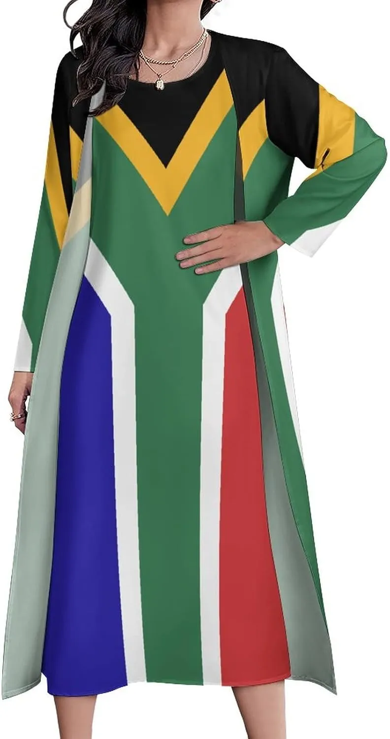 TAIZIYEAH Dress Suit South African Flag Women's Summer Casual Loose Dress Long Dress Short Sleeve for Girls Fashion Skirts XL