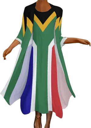 TAIZIYEAH Dress Suit South African Flag Women's Summer Casual Loose Dress Long Dress Short Sleeve for Girls Fashion Skirts XL