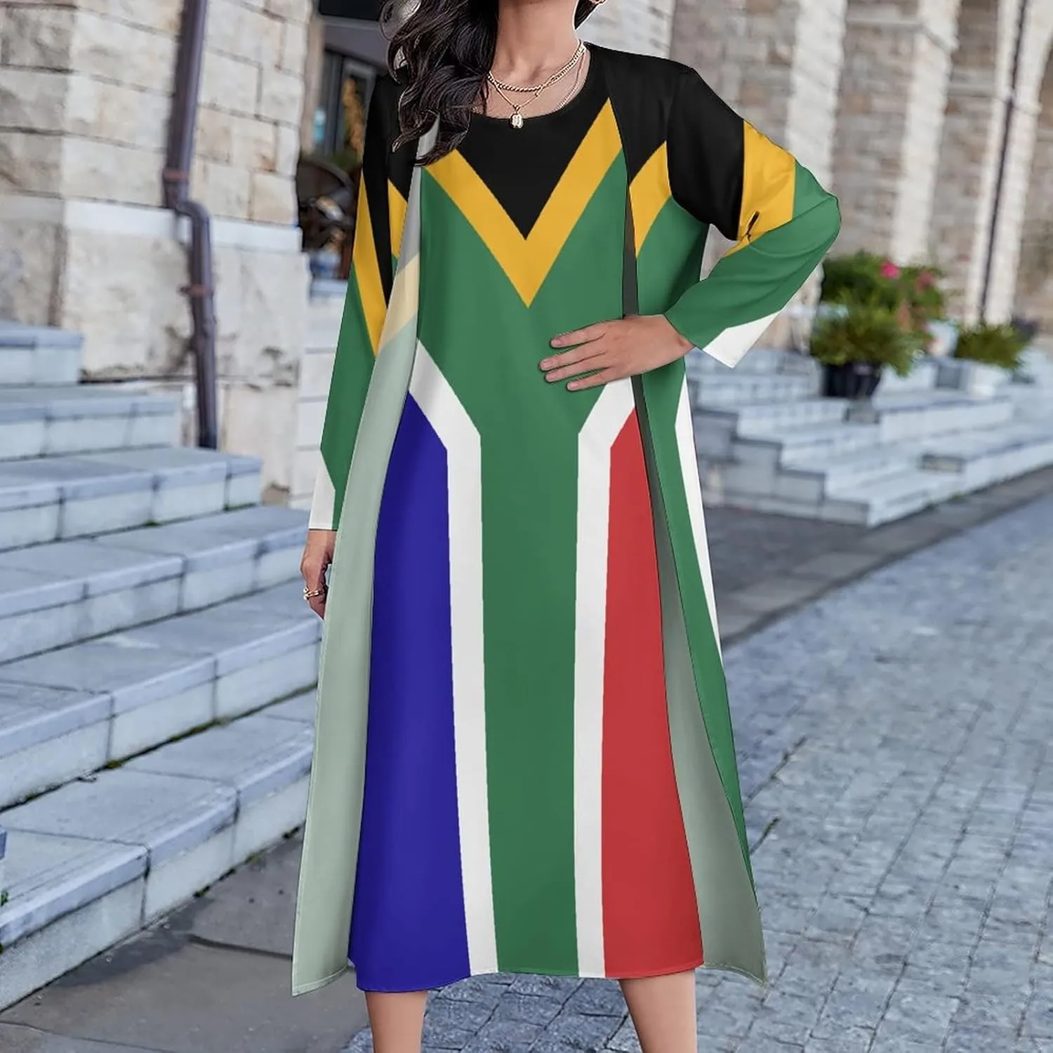 TAIZIYEAH Dress Suit South African Flag Women's Summer Casual Loose Dress Long Dress Short Sleeve for Girls Fashion Skirts XL