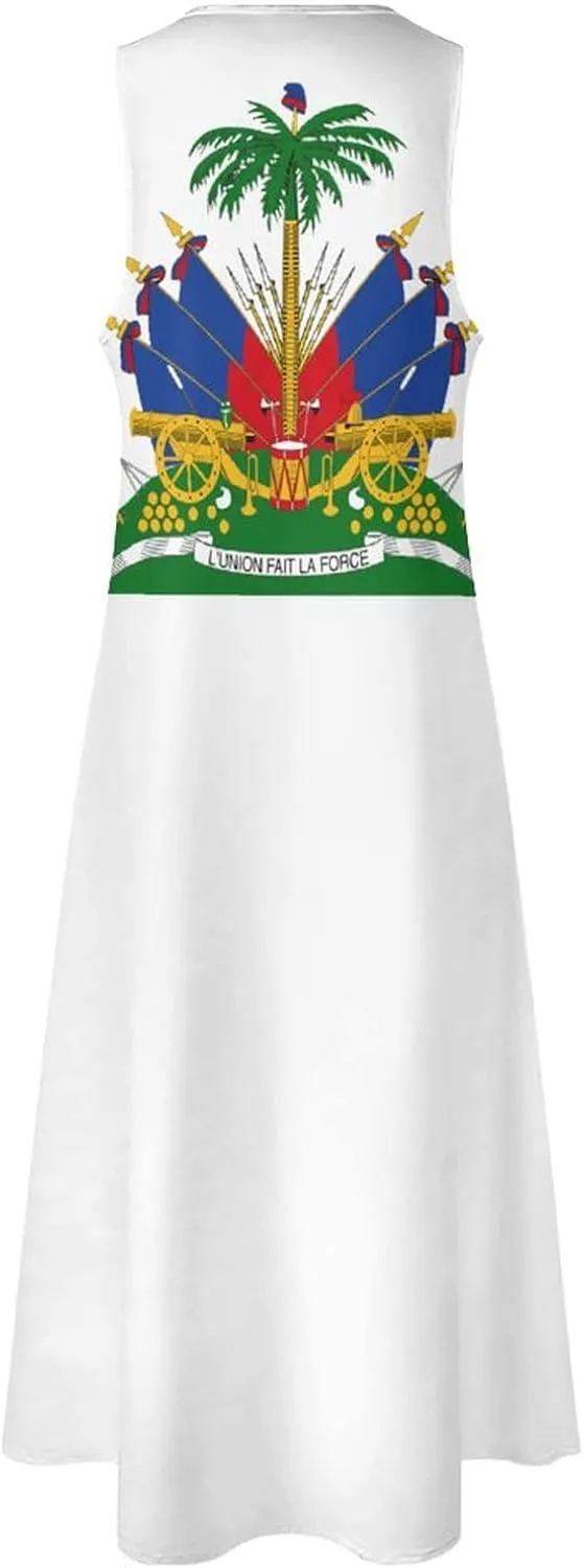 TAIZIYEAH Long Dress Elegant Casual Long Dress Haiti Flag Girls Summer Sunshine Beach Skirts for Womens L