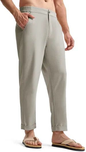 TBMPOY Men’s Linen Pants Casual Lightweight Beach Summer Pants Elastic Waist Slim Fit Trousers
