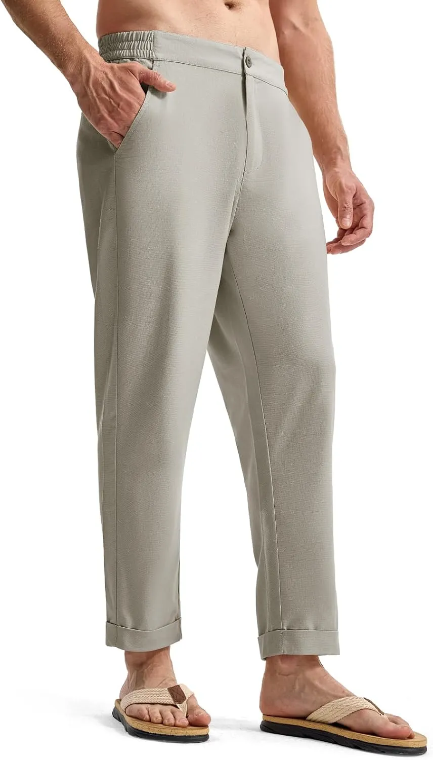 TBMPOY Men’s Linen Pants Casual Lightweight Beach Summer Pants Elastic Waist Slim Fit Trousers
