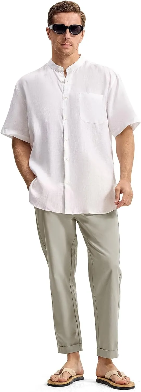TBMPOY Men’s Linen Pants Casual Lightweight Beach Summer Pants Elastic Waist Slim Fit Trousers