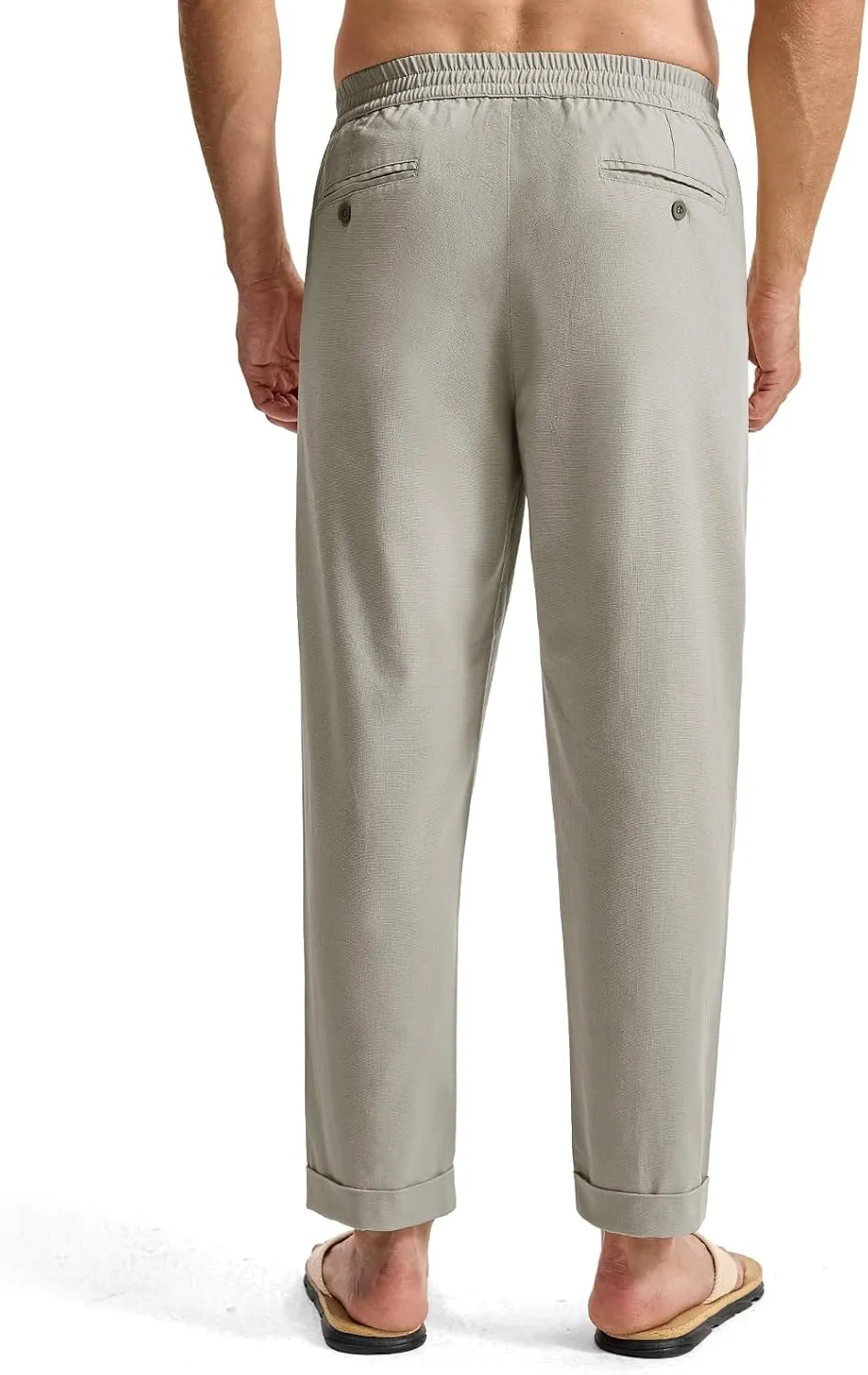 TBMPOY Men’s Linen Pants Casual Lightweight Beach Summer Pants Elastic Waist Slim Fit Trousers