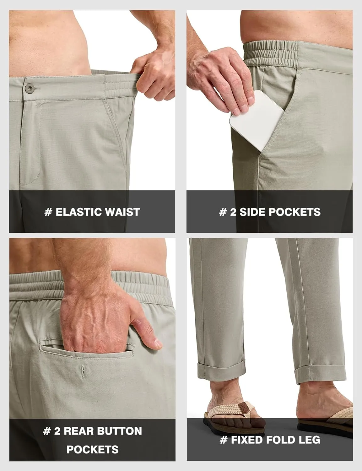 TBMPOY Men’s Linen Pants Casual Lightweight Beach Summer Pants Elastic Waist Slim Fit Trousers