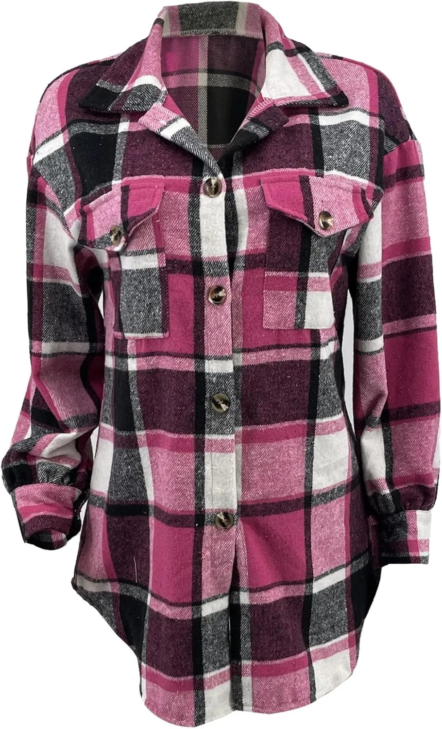 Tcremisa Womens Casual Plaid Shirt Jacket Wool Blend Button Down Long Sleeve Shacket Coats