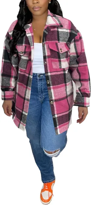 Tcremisa Womens Casual Plaid Shirt Jacket Wool Blend Button Down Long Sleeve Shacket Coats