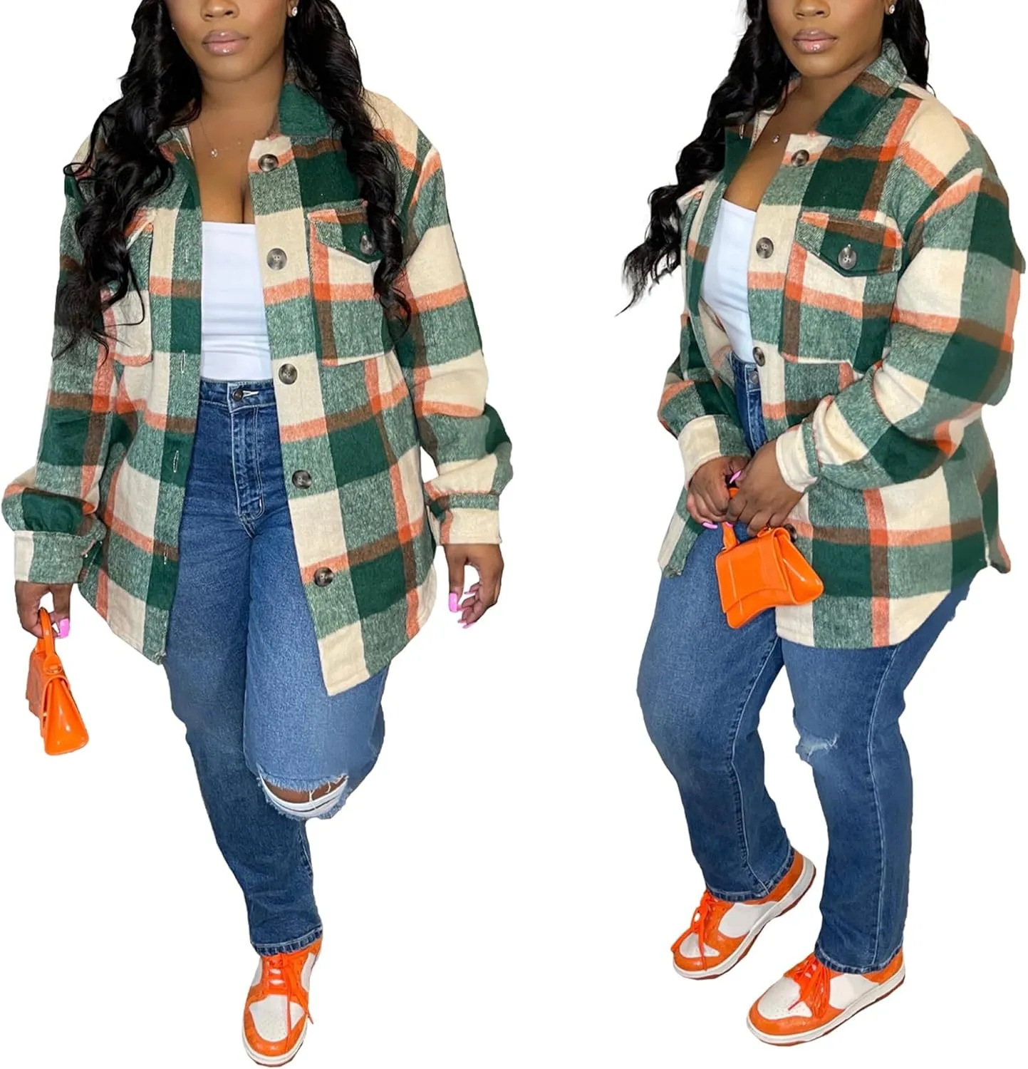 Tcremisa Womens Casual Plaid Shirt Jacket Wool Blend Button Down Long Sleeve Shacket Coats