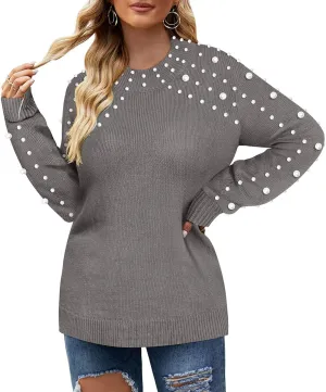 TIYOMI Plus Size Sweater Tops for Women Pearls Lantern Sleeve Sweater XL-5XL