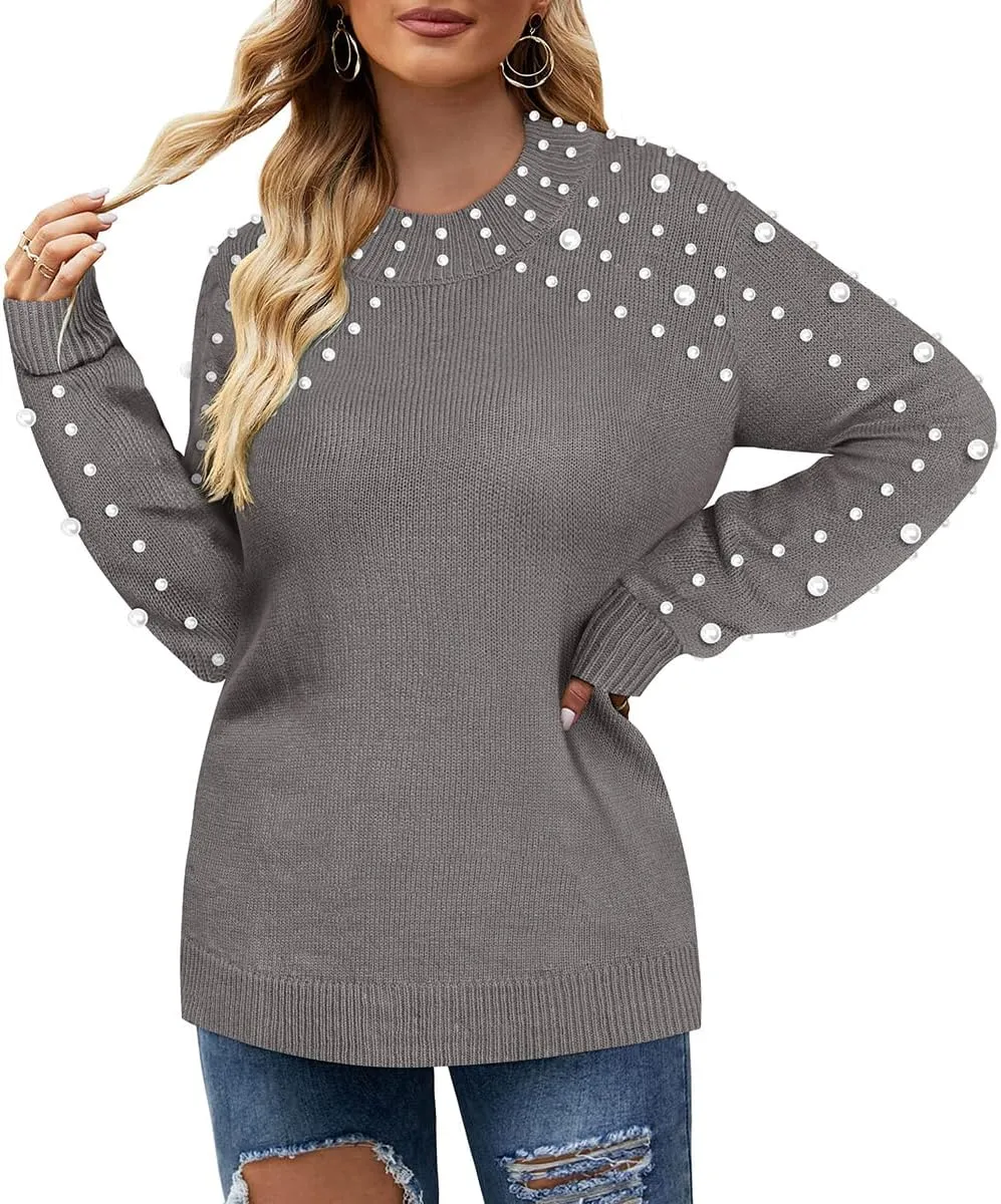 TIYOMI Plus Size Sweater Tops for Women Pearls Lantern Sleeve Sweater XL-5XL