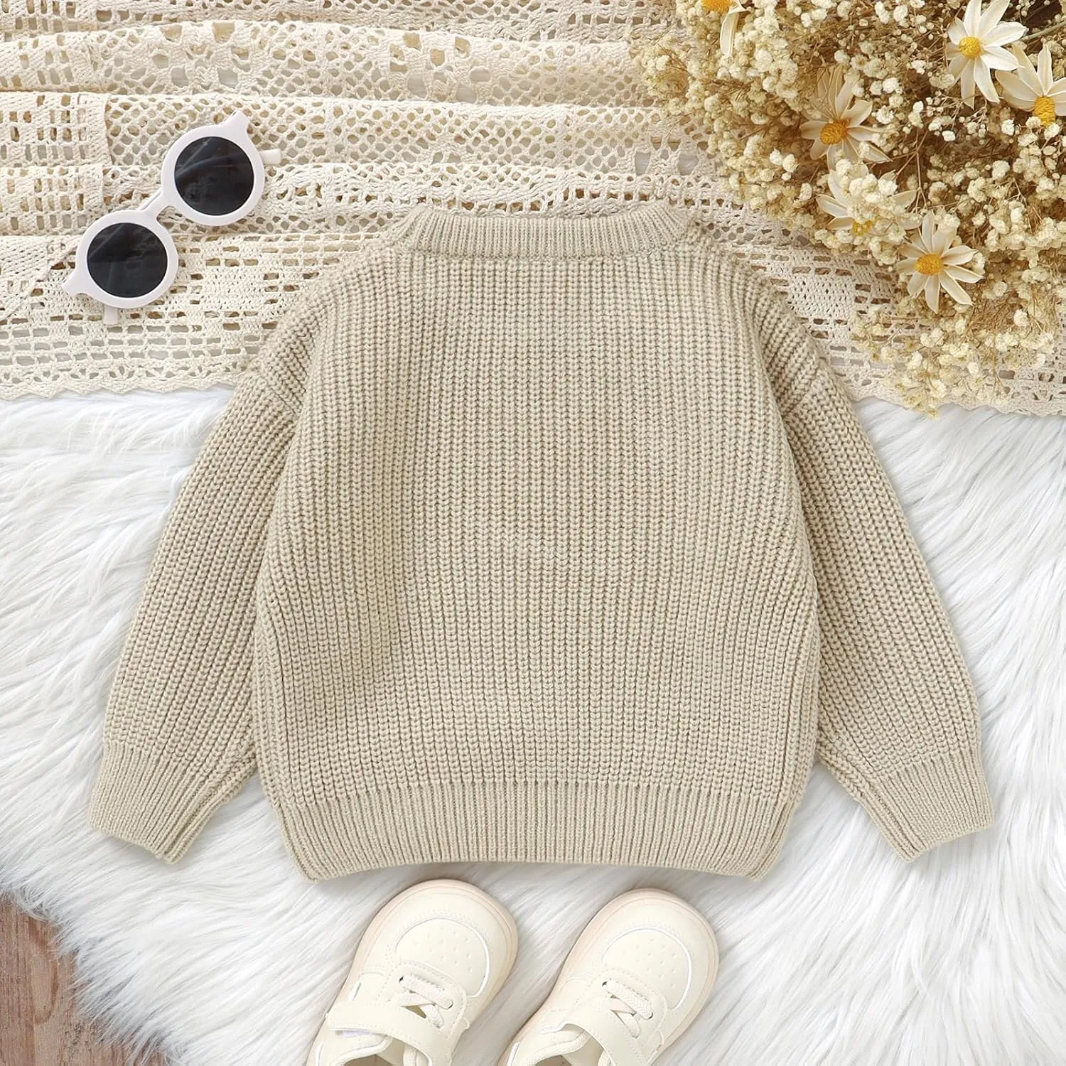 Toddler Baby Boy Girl Football Clothes Embroidery Chunky Knit Sweater Warm Pullover Sweatshirt Long Sleeve Fall Tops