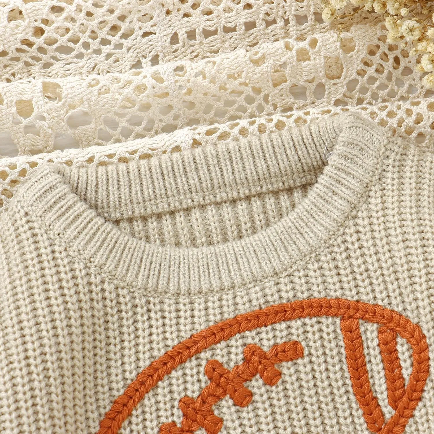 Toddler Baby Boy Girl Football Clothes Embroidery Chunky Knit Sweater Warm Pullover Sweatshirt Long Sleeve Fall Tops