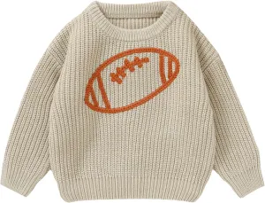 Toddler Baby Boy Girl Football Clothes Embroidery Chunky Knit Sweater Warm Pullover Sweatshirt Long Sleeve Fall Tops