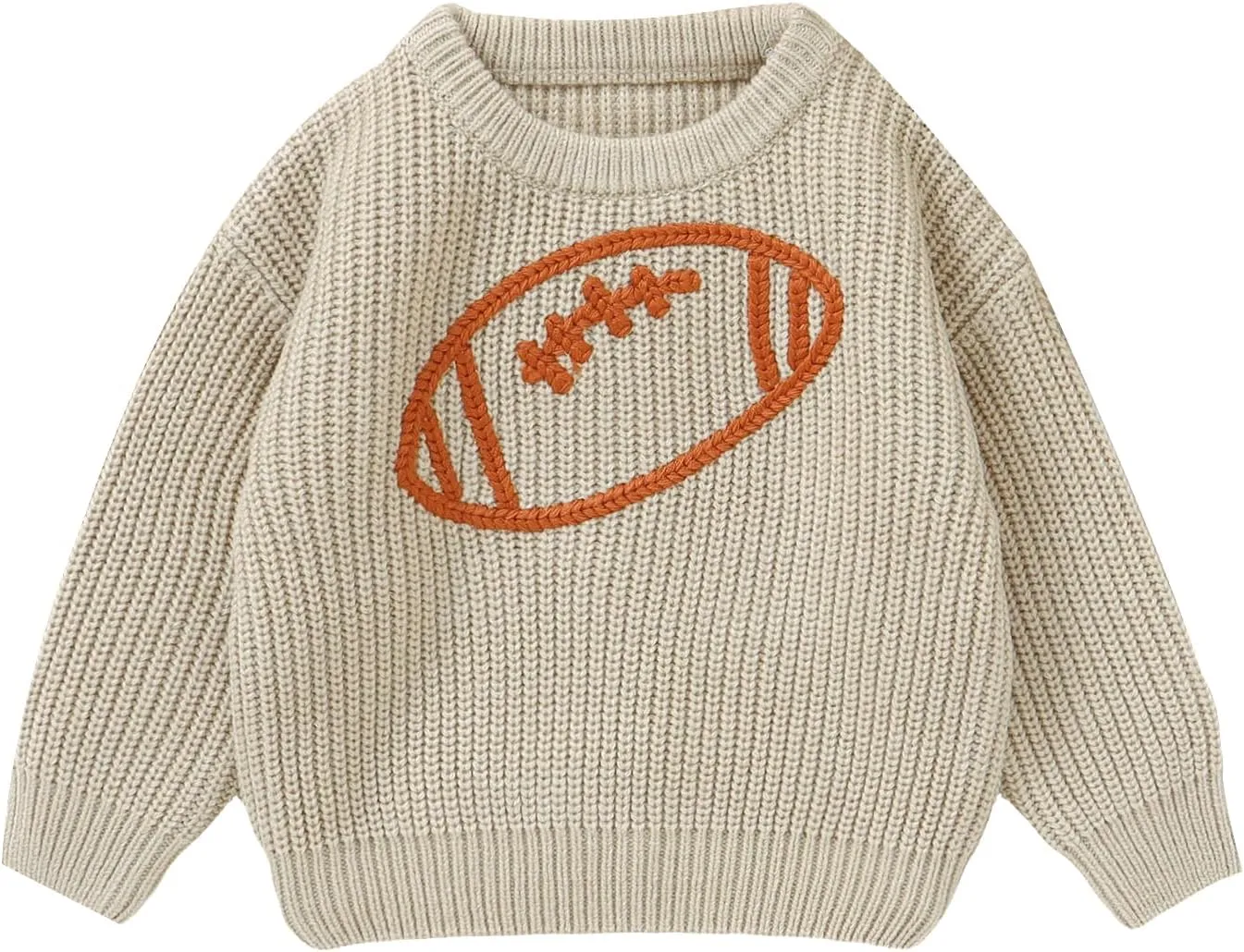 Toddler Baby Boy Girl Football Clothes Embroidery Chunky Knit Sweater Warm Pullover Sweatshirt Long Sleeve Fall Tops
