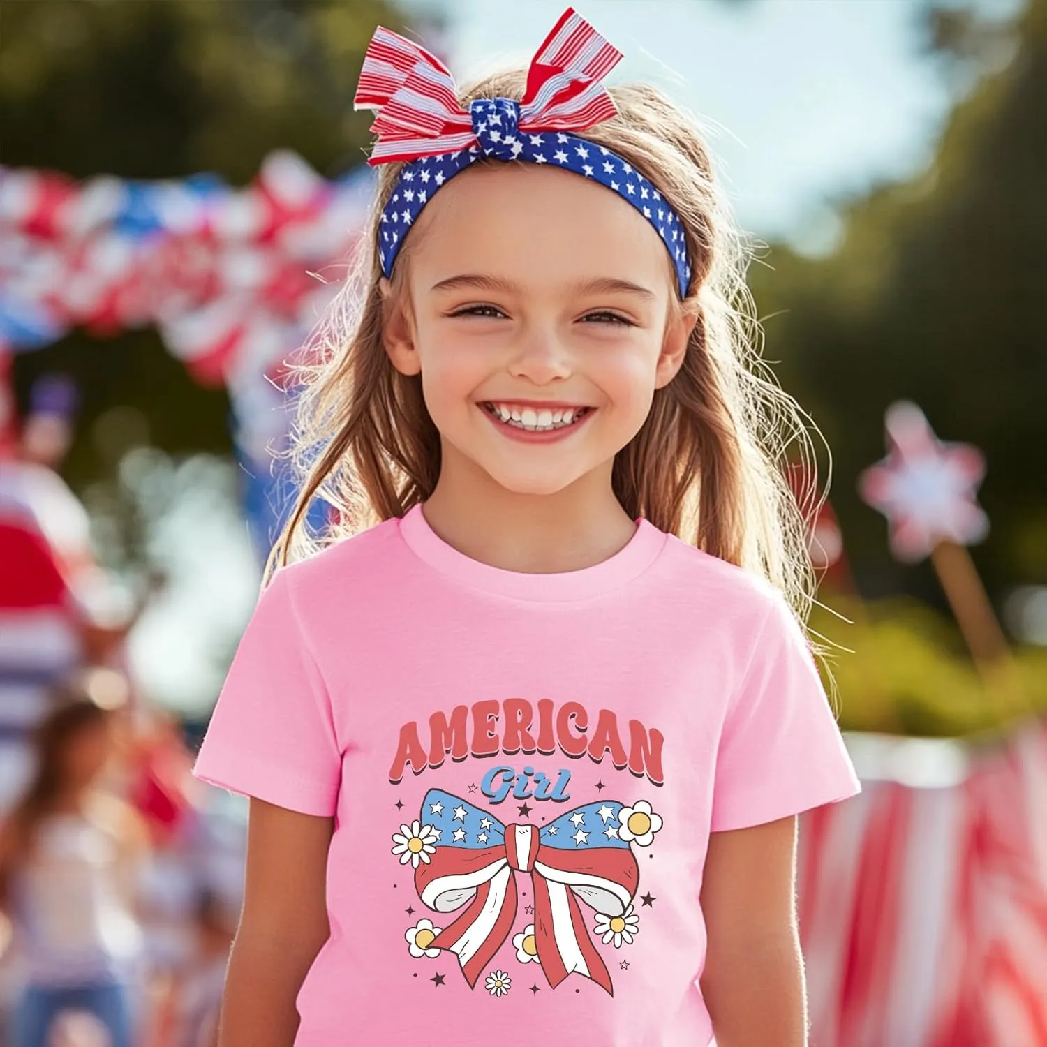 Toddler Girl American Flag Shirt 4th of July Tshirt Cotton Short Sleeve Tees 2-12 Years