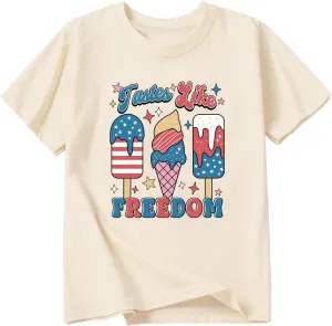 Toddler Girl American Flag Shirt 4th of July Tshirt Cotton Short Sleeve Tees 2-12 Years