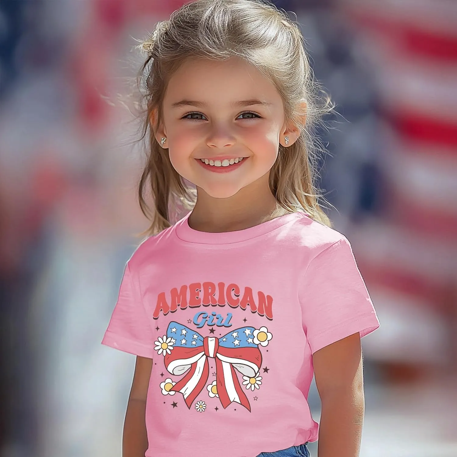 Toddler Girl American Flag Shirt 4th of July Tshirt Cotton Short Sleeve Tees 2-12 Years