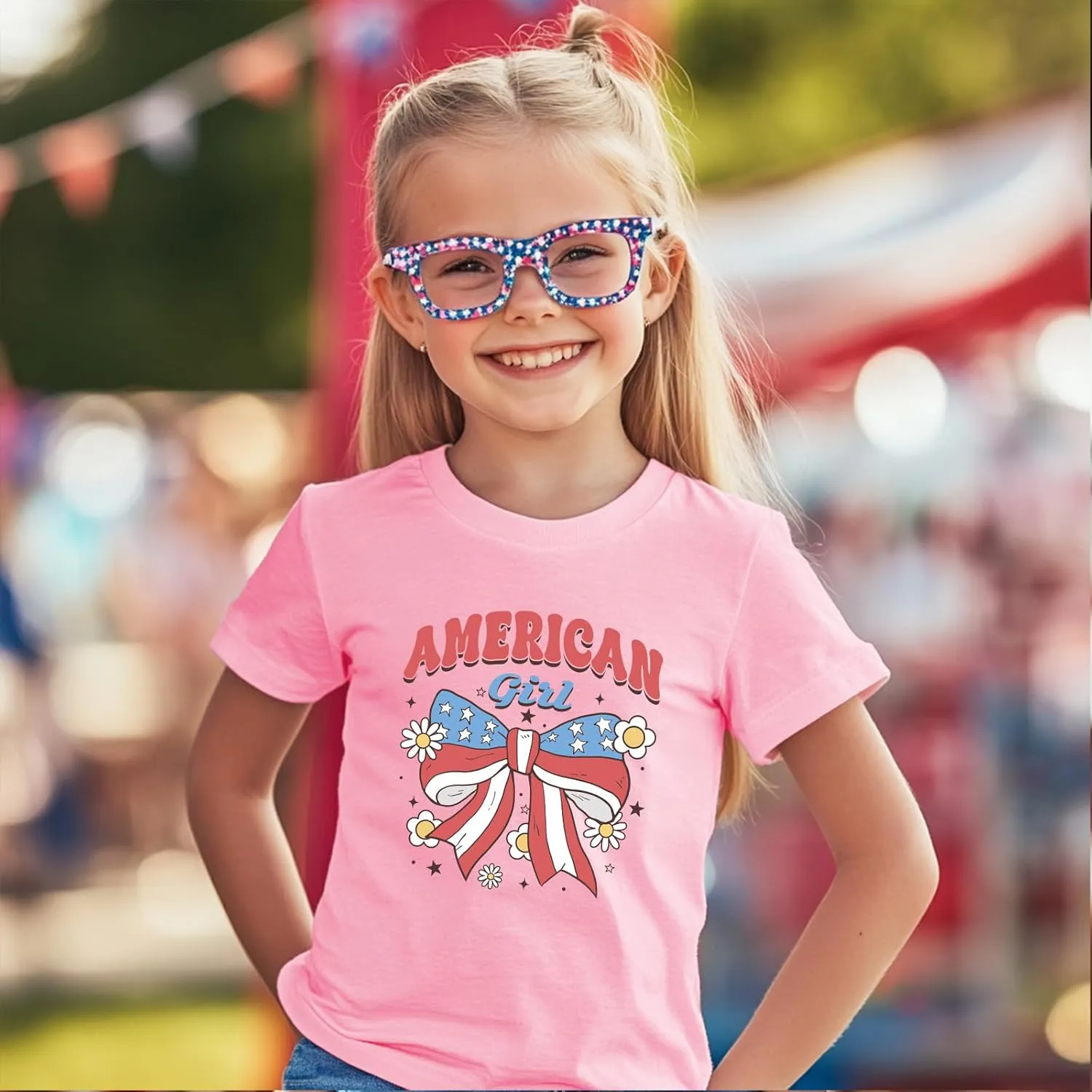 Toddler Girl American Flag Shirt 4th of July Tshirt Cotton Short Sleeve Tees 2-12 Years