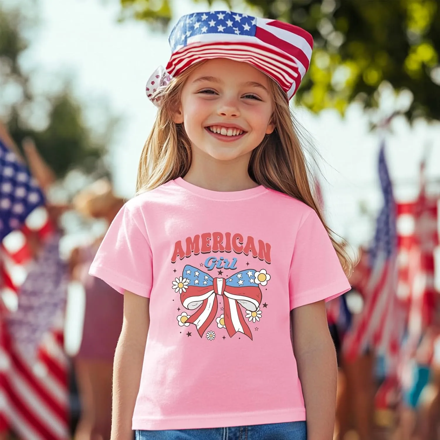 Toddler Girl American Flag Shirt 4th of July Tshirt Cotton Short Sleeve Tees 2-12 Years