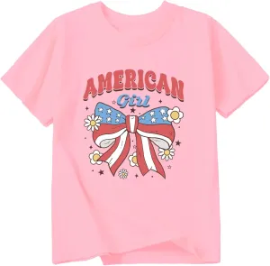 Toddler Girl American Flag Shirt 4th of July Tshirt Cotton Short Sleeve Tees 2-12 Years