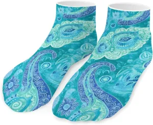 Turquoise Teal Paisley Pattern Unisex Ankle Socks Low Cut Funny Print Athletic No Show Stocking