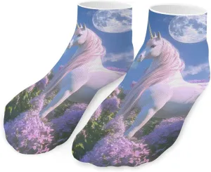 Unicorm with Pastel Mane Unisex Ankle Socks Low Cut Funny Print Athletic No Show Stocking