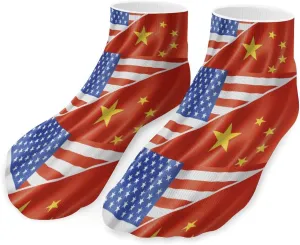 U.S. And China Flag Unisex Ankle Socks Low Cut Funny Print Athletic No Show Stocking
