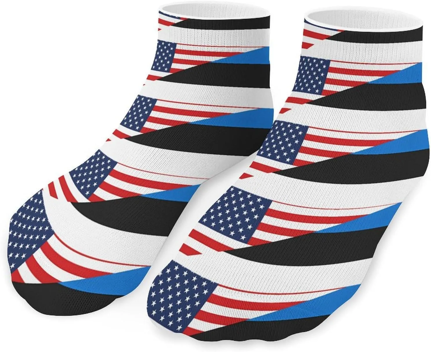 U.S. And Estonia Flag Unisex Ankle Socks Low Cut Funny Print Athletic No Show Stocking