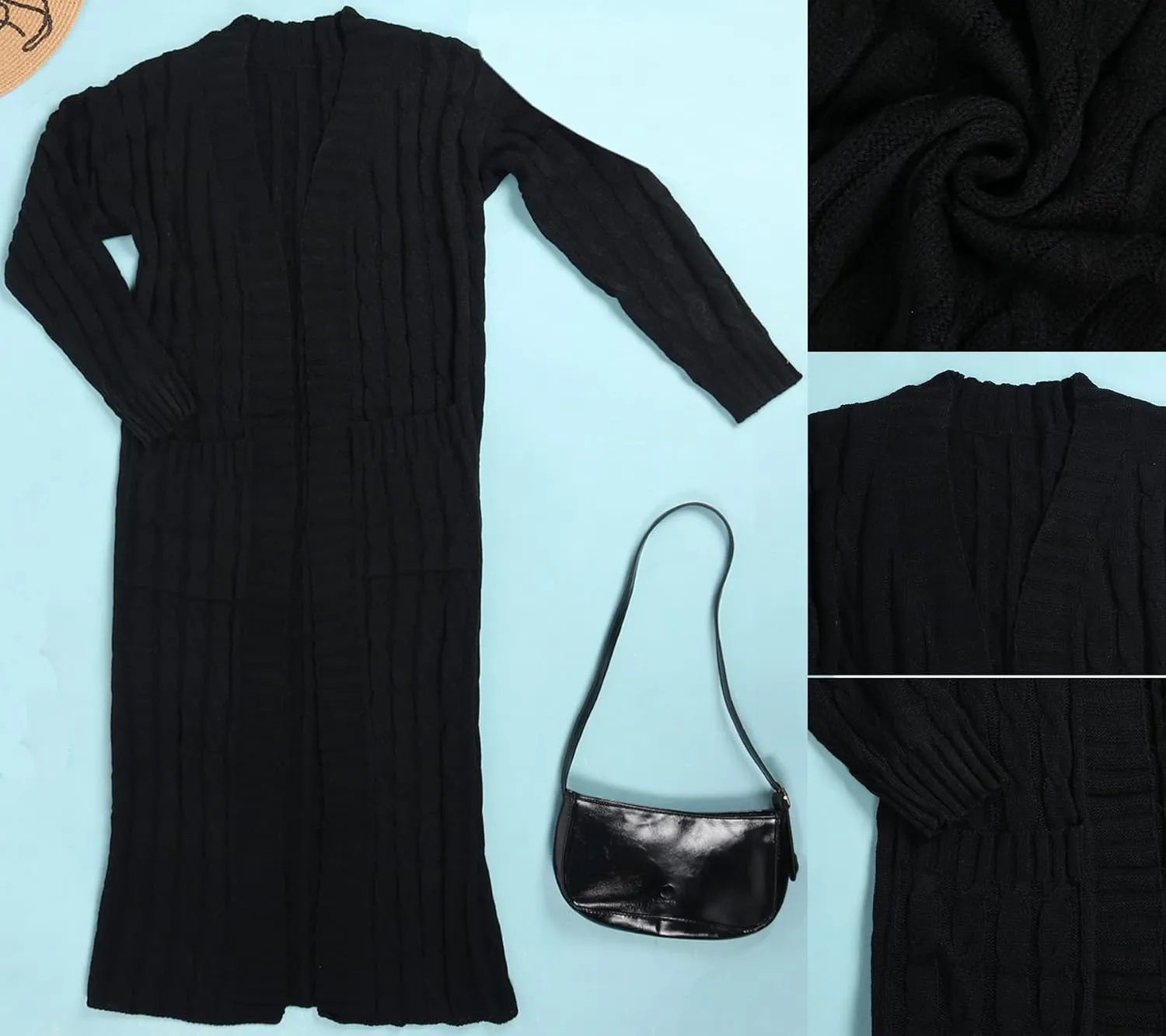 Vakkest Women's Long Sweater Cardigan Open Front Duster Jacket Casual Cable Knitted Maxi Dress Coat Braided Outwear Pockets