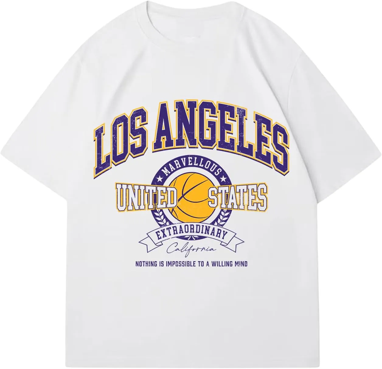 Verdusa Men's Basketball Vintage Letter Graphic Oversized T Shirt Round Neck Drop Shoulder Tee Tops