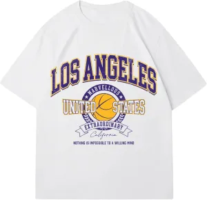 Verdusa Men's Basketball Vintage Letter Graphic Oversized T Shirt Round Neck Drop Shoulder Tee Tops