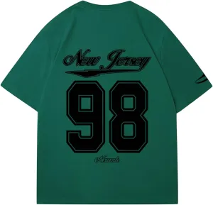 Verdusa Men's Jersey Oversized Letter Graphic T Shirt Crew Neck Drop Shoulder Short Sleeve Tee Tops