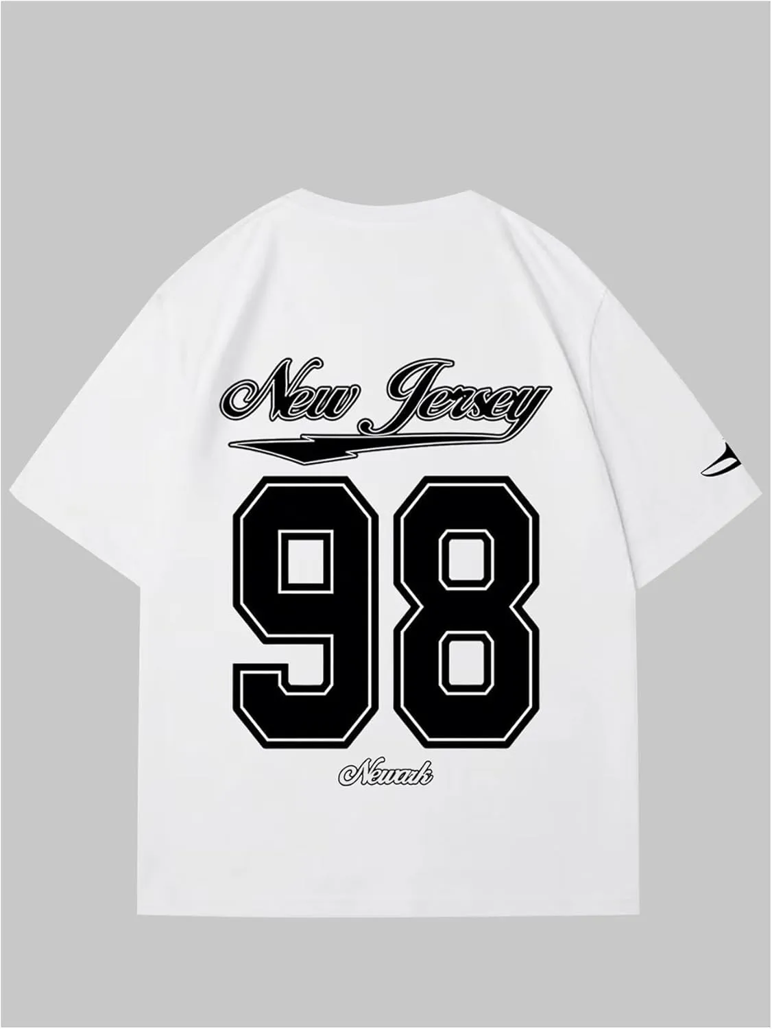 Verdusa Men's Jersey Oversized Letter Graphic T Shirt Crew Neck Drop Shoulder Short Sleeve Tee Tops