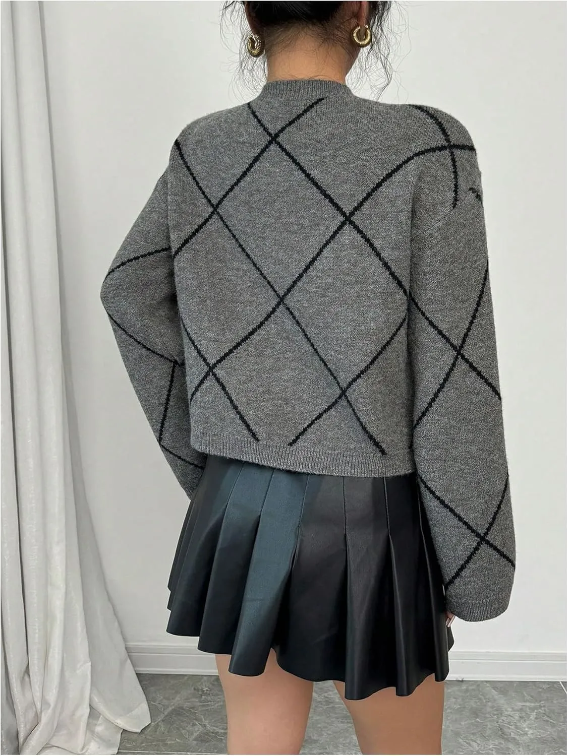 Verdusa Women's Bow Sweaters Long Sleeve Mock Neck Pullover Vintage Y2k Cropped Knit Tops